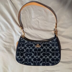 SOLD - Coach Blue and Tan Shoulder Bag